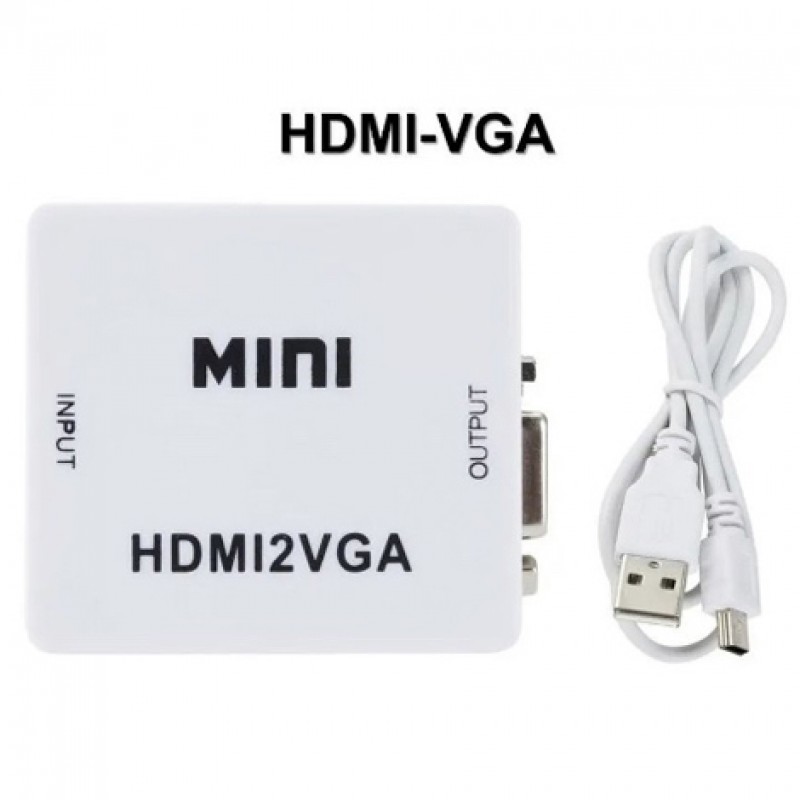 Переходник конвертер с HDMI на VGA + audio с дополнительным питанием MINI HDMI2VGA Белый