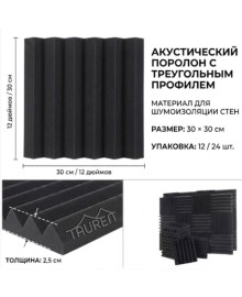 Акустическая панель 30см*30см*2.5см Tauren "Клин" Черная