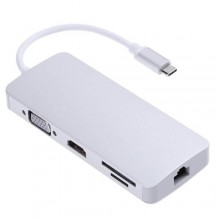 Адаптер (переходник) USB-C to LAN, 2*USB 3.0, USB-C out, VGA, HDMI, cardreaders*2