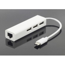 Адаптер (переходник) USB Type-C to Ethernet +USB 2.0 multiple USB Hub